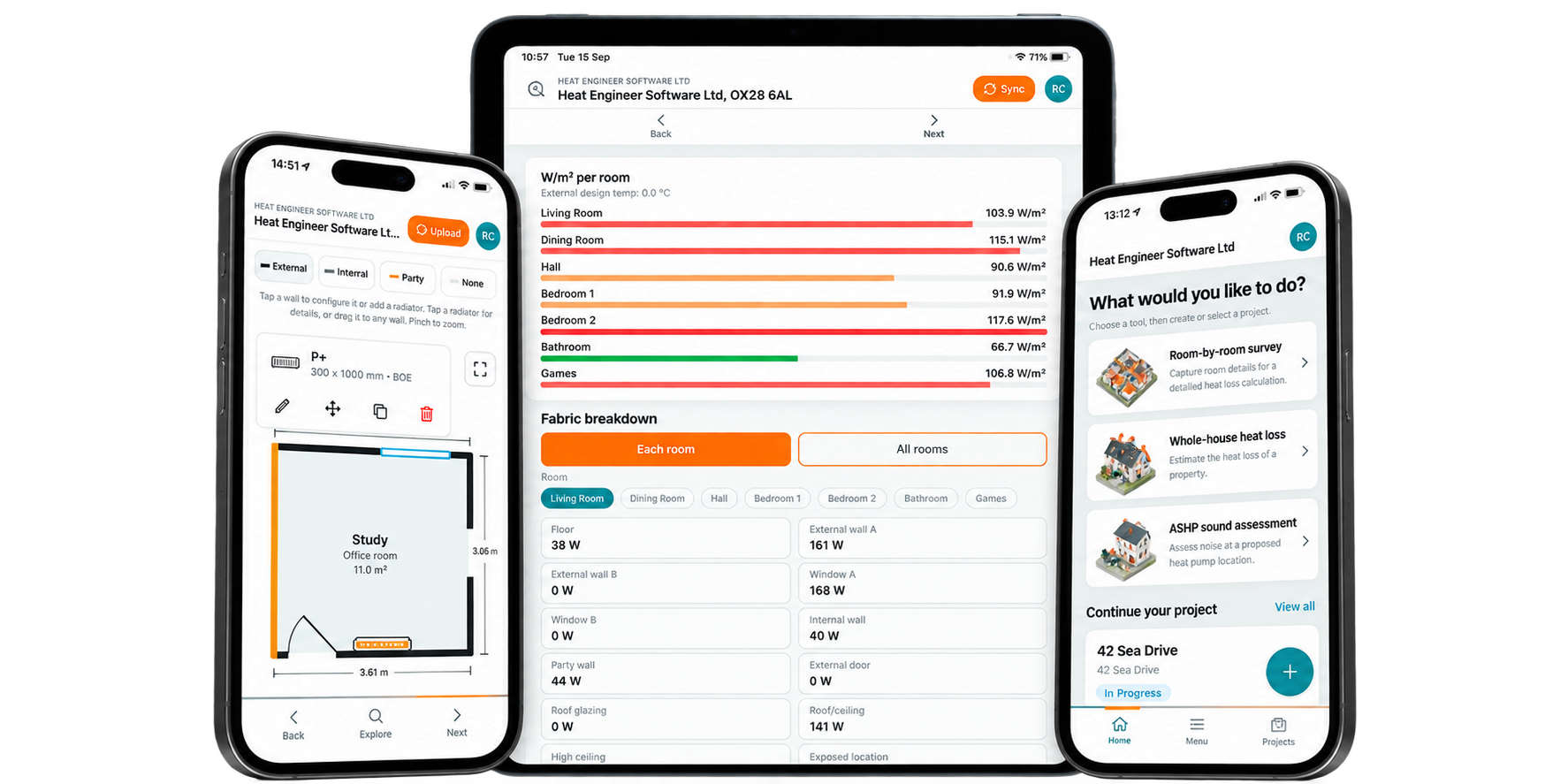 Heat Engineer app on phone and tablet